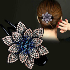 Women Flower Hair Claw Crab Elegant Crystal Hairpin Rhinestone Hair Clips