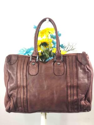 FALOR Italy Dark Brown Genuine Leather Striped Shoulder Bag