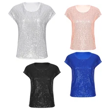Women's Shirt Stage Blouse Club Tops Disco T-shirts Sparkly Tee Top Cocktail