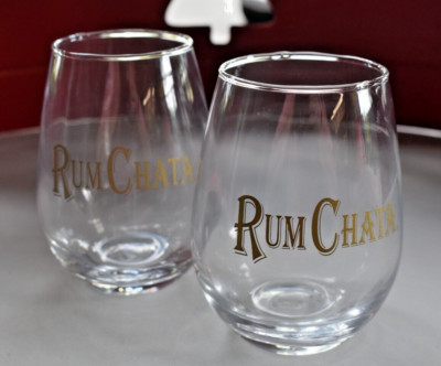 1 ~ RUM CHATA Stemless Cocktail Glass Gold Letters Logo 10oz Pewaukee, Wisconsin