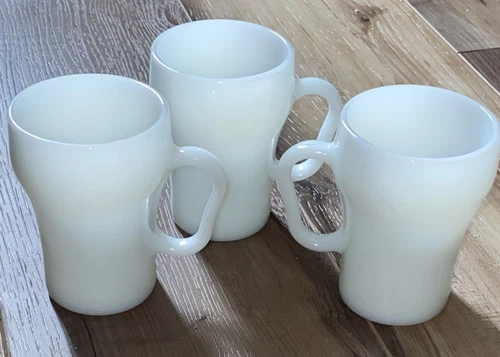 Vintage Anchor Hawking White Milk Glass Fire King Cola Soda Fountain Style Mugs