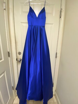 Sherri Hill Spaghetti Strap A-Line Satin Royal Blue Prom Dress w/ Pockets Size 0 | eBay Sherri Hill Spaghetti Strap A-Line Satin Royal Blue Prom Dress w/ Pockets Size 0 | eBay