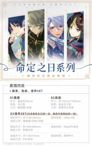miHoYo Genshin Impact Birthday Badge Paper Card Letter Official Original Goods - Picture 3 of 16