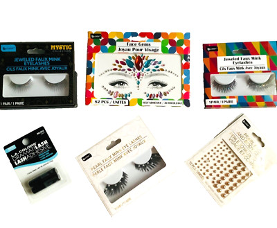 New False Eye Lashes Colorful 4 Fun Sparkles Face Gems Glue Experimental  AS IS 