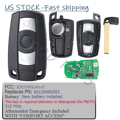 Chaveiro remoto para 2006-2011 BMW 1 3 5 X Series sistema de acesso confortável KR55WK491 - Imagem 3 de 4