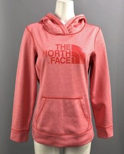 The North Face Pullover Fleece Hoodie Womens M Salmon Pink Graphic Logo