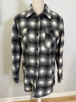 Thread & Supply Black Ivory Plaid Button Up Shacket Flannel Size Small