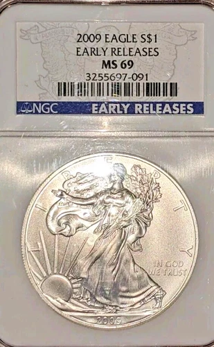 2009 American Silver Eagle NGC MS69 Early  Release Brilliant Gem A 26