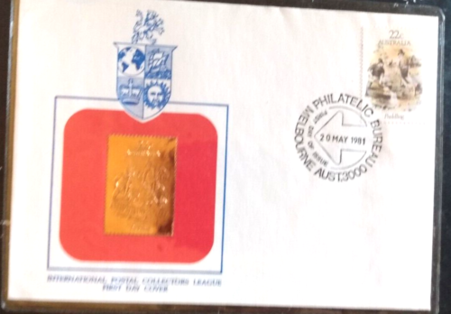 AUSTRALIA PUDDLING  1981 23KT GOLD FOIL CACHET FDC VF UNADD - Picture 1 of 1