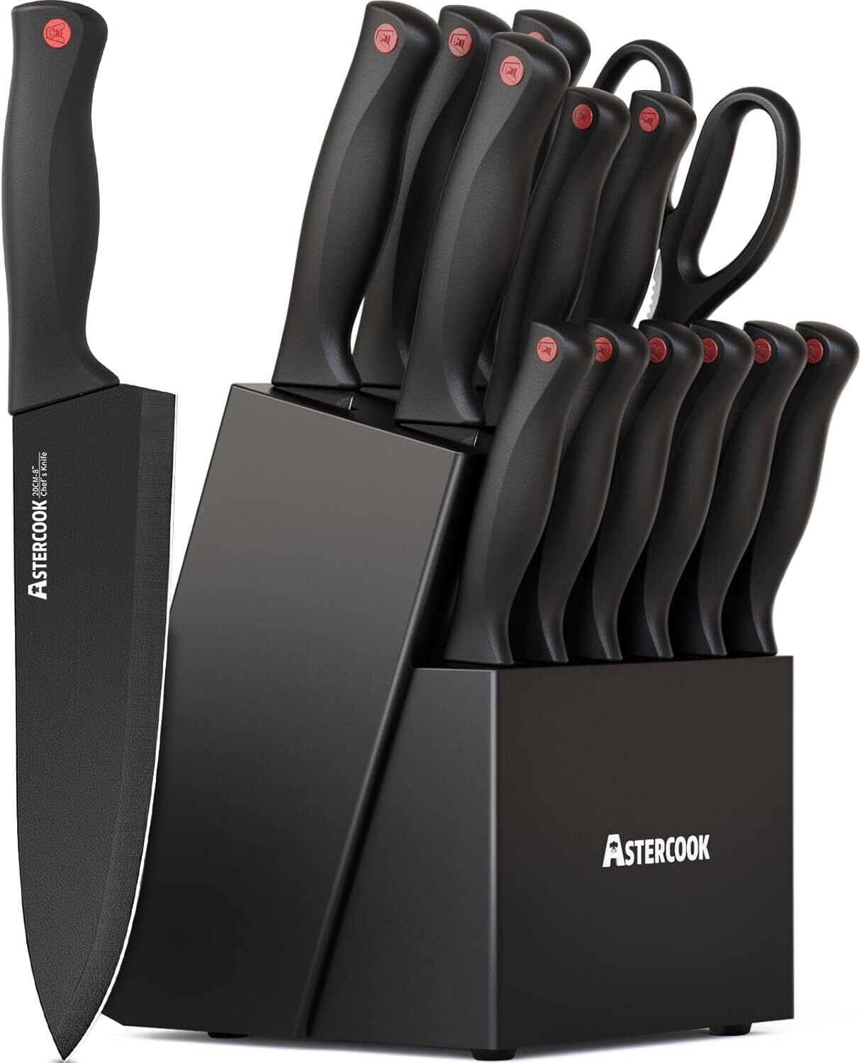 15-Piece German Stainless Steel Knife Set with Sharpener Block