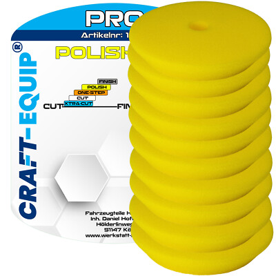 10er Sparpack Craft-Equip PRO Ø150mm DA Polierschwamm POLISH GELB Polierpad Kfz