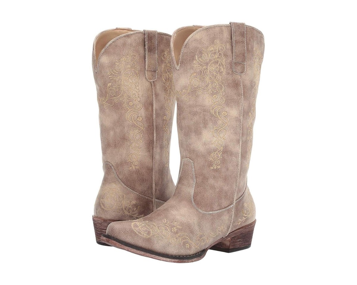 Roper Z19133* Womens Vintage Beige Western Pull-On Boots Judith 12