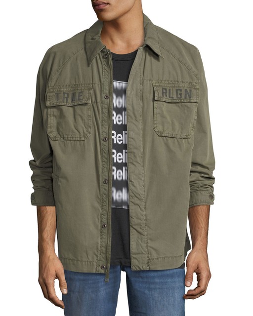 True Religion Logo Military Green Print Field Jacket Original 249.00