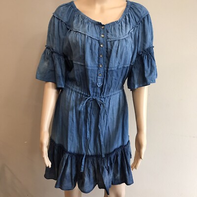 Rebecca Taylor La Vie Denim Elastic Waist Blue Ruffled Belted Minidress Sz  M | eBay