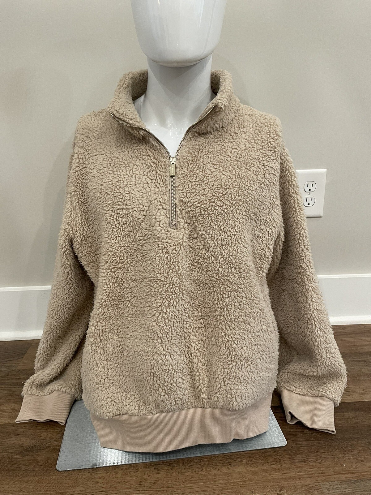Calvin Klein Womens Fleece Jacket L Fuzzy Teddi Sherpa 1/4 Zip Pullover