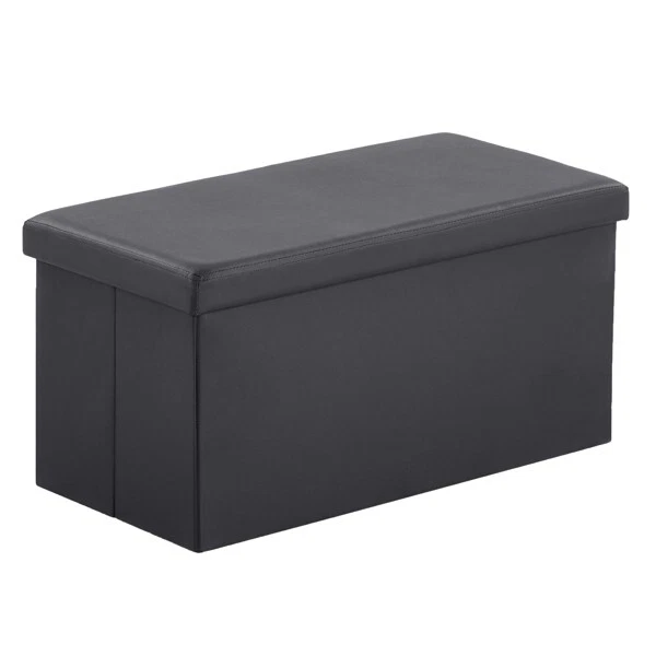 76*38*38cm Glossy PVC MDF Storage Footstool Ottoman Black - Fast & Free Delivery - Image 2 of 4