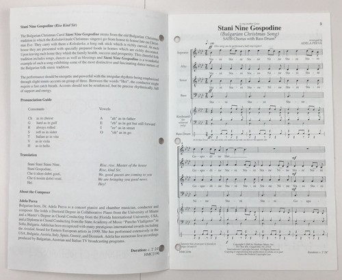 Stani Nine Gospodine Canzone di Natale Bulgara SATB Coro Spartiti Hinshaw - Foto 2 di 4