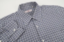 Luciano Barbera Mens Large Dress Shirt Navy White Checks Cotton Italy