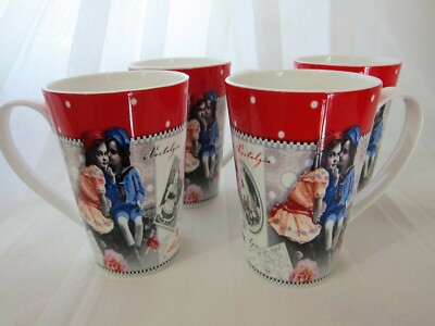4x Jameson & Tailor Germany Fine Bone China Tea Coffee Cups Friends Retro Print