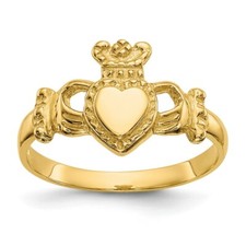 Real 14kt Yellow Gold Polished Ladies Claddagh Ring S:6