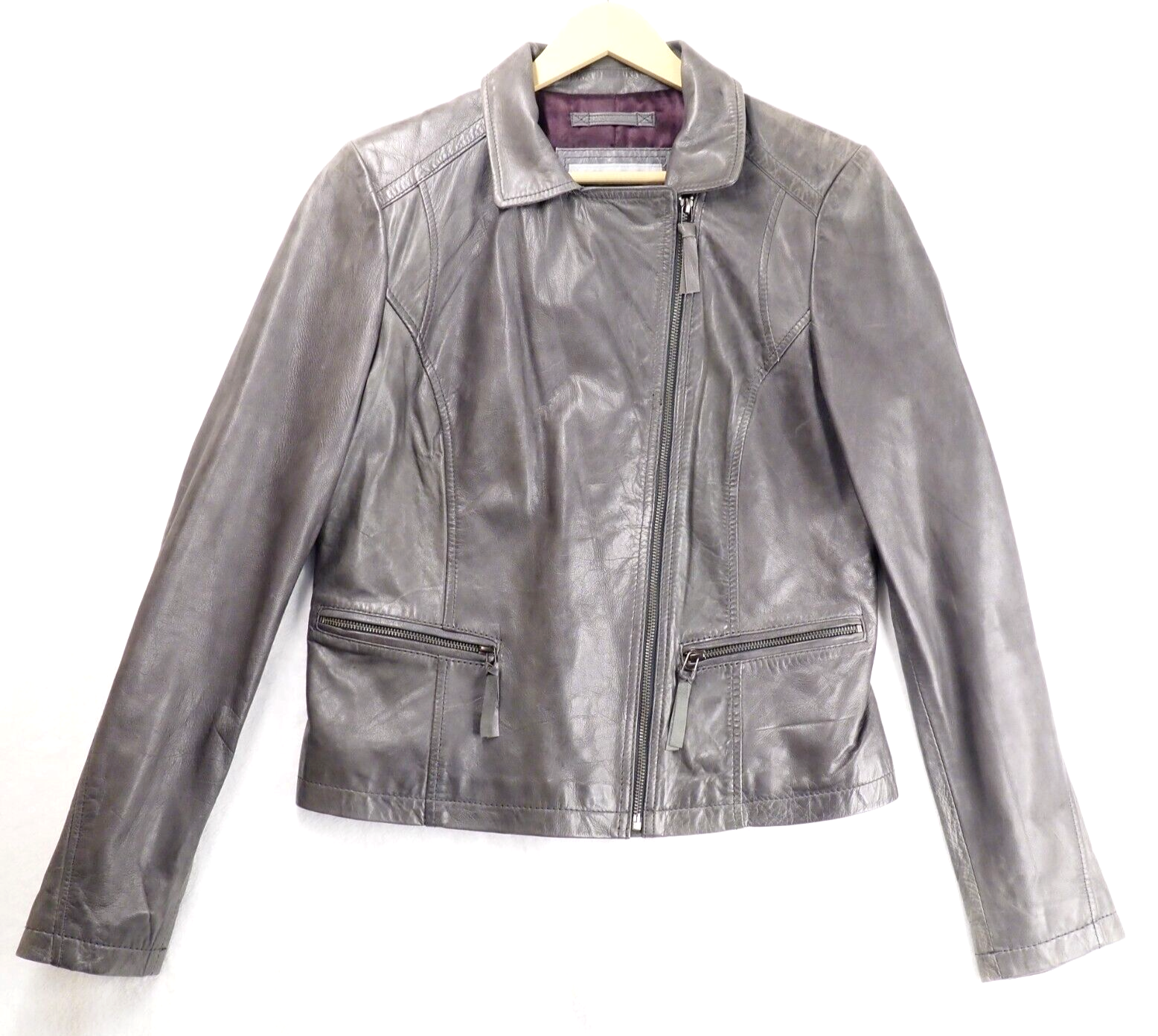 Marc New York Andrew Marc Women's Sz L Taupe Faux Leather Moto Jacket Front Zip