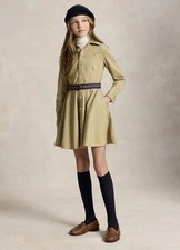 Polo Ralph Lauren Girls Beige Shirt Dress 16 Long Sleeve Knee Belted