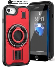 For iPhone 7 Case, with Double Ring Stand Rugged Cover 4-Pack Screen Protector