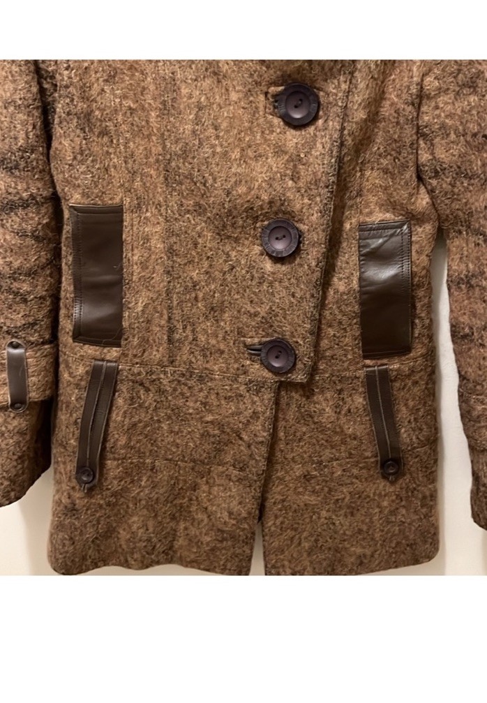 Mackage Brown Button Belted Collared Leather Trim… - image 2