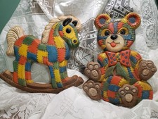  LOT OF 2 Vint. Foam Craft Rocking Horse And Teddy Bear Baby Childs Room Decor