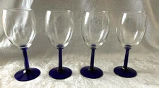 Cobalt Blue Hexagon Stem Glass Wine Goblets, Set of 4, 7 1/4"