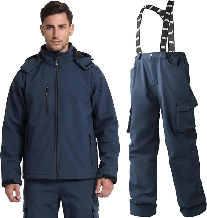 Conjunto de chaqueta de trabajo y babero Navis Marine para hombre impermeable Softshell azul marino 3XL