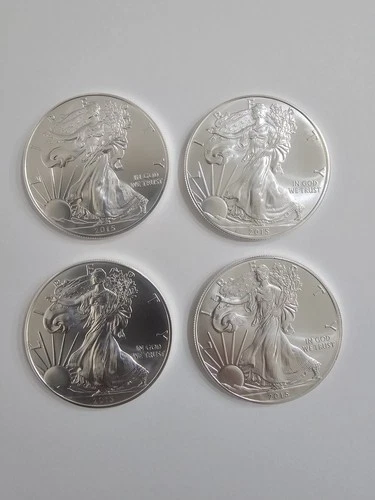 Lot of 4 (2015) American Silver Eagles $1 1 oz .999 Fine Silver BU ASE