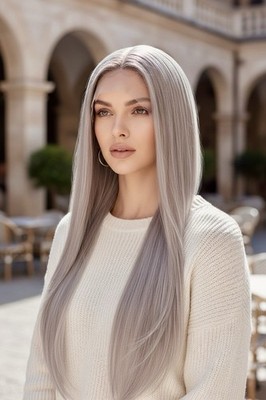 Lace Front Human Hair Wig 24  Silver/White