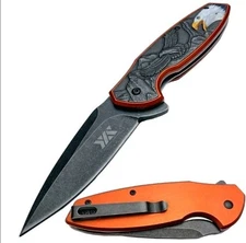 8" American Bald Eagle Spring Assisted Folding Pocket Knife Orange 