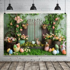 Happy Easter Backdrops Photography Banner Decorations Bunny Grassland Background