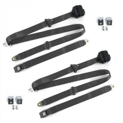 AMC AMX 1967 - 1974 Standard 3pt Charcoal Retractable Bucket Seat Belt Kit w/ Br