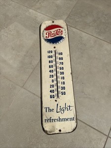 Original 1954 Pepsi Cola Cap Lid Large Embossed Advertising Thermometer