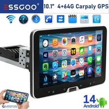 Single 1 DIN Carplay 4+64G Rotatable 10.1'' Android 14 Car Stereo Radio GPS Wifi