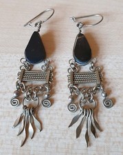 Delicate Chandalier Ethnic Black And Silver Earings