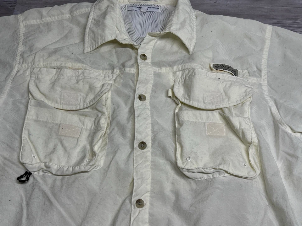 Camisa Columbia Para Hombres Talla M Amarillo Claro PFG Ventilada Pesca Abotonada Manga Corta Foto 3 de 4