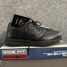 NWB Skechers Work Mens Cessnock Slip Resistant Wide Fit Memory Foam Black 7.5