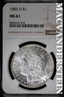 1883-O Morgan Dollar- Silver- NGC MS61 Lustrous- #SLA649 — photo 1
