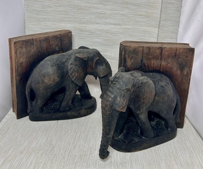 Vintage Elefant Buchstützen massiv handgeschnitzt schweres Holz