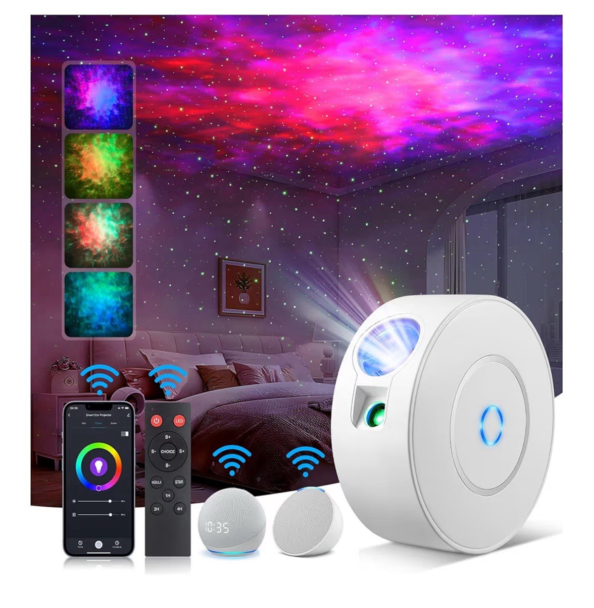 Galaxy Star Projector LED Night Light Bluetooth Speaker Remote App Voice