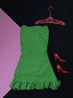 ** Vintage BARBIE - SUN-SHINER Pak - Green Dress w/ Ruffle & Black Dots + Shoes