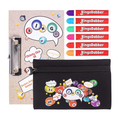 BingoDabberEtuiGeschenkSet, 6 BingoDabber, 1 BingoBoard mit Clip, BingoAufbew...