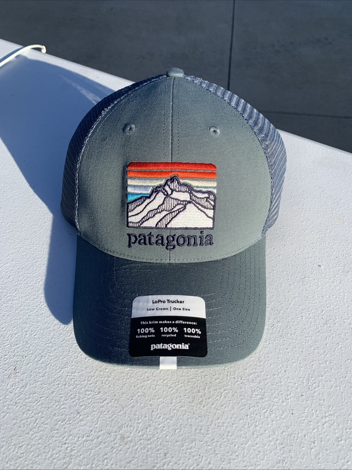 Men’s Patagonia Line Logo Ridge LoPro Trucker Hat Cap Plume NWT Free Shipping