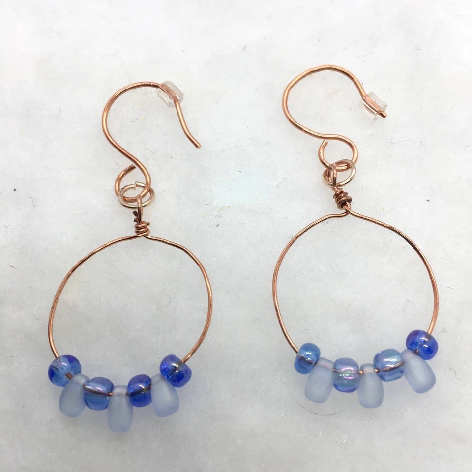 手工铜戒指蓝色耳环波西米亚复古节日 — 第 4/4 张图片