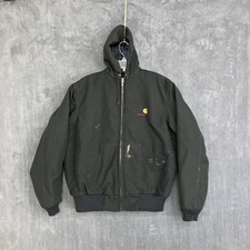 VTG 90s Carhartt J21 BLK Jacket Men Large Black Hood Zip Work Active Nylon PAINT