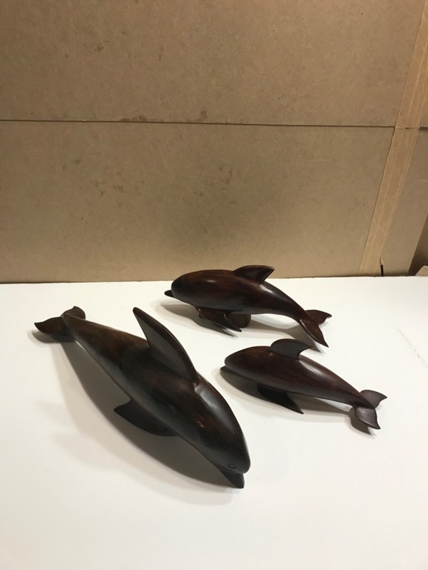 Vintage Hand Carved Wood Dolphinsq Figurines